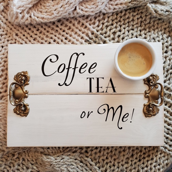 Serving Tray | Solid Repurposed Wood | White Washed | Vinyl Text Quote | Gold Me - Picture 3 of 10